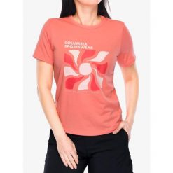 Koszulka damska Columbia Sun Trek Graphic S/S III. Czerwone koszulki sportowe Columbia, bez wzorów, bez ramiączek. Za 109.99 zł.