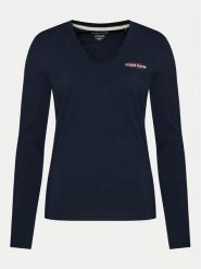 Guess Jeans Bluzka W4YI21 J1314 Granatowy Slim Fit. Niebieskie bluzki Guess Jeans, xl, z aplikacjami, z bawełny, bez kołnierzyka, bez ramiączek. Za 149.99 zł.