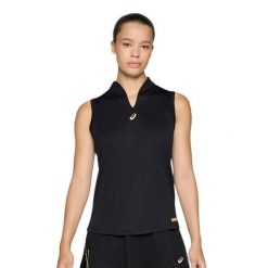 Damski tank top Asics. Czarne topy Asics, bez wzorów, bez kołnierzyka, bez ramiączek. Za 187.00 zł.