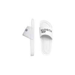 Klapki Kubota Premium Classic White. Białe klapki Kubota, bez wzorów, ze skóry, bez obcasa. Za 159.99 zł.
