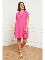 Curvy Lady Lniana sukienka w kolorze różowym rozmiar: 48/50. Różowe sukienki Curvy Lady, bez wzorów, ze lnu, klasyczne, bez kołnierzyka, bez ramiączek, mini. Za 132.05 zł.