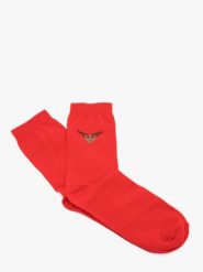 Świąteczne skarpety unisex. Czerwone skarpety Ryłko, bez wzorów, z bawełny. Za 24.99 zł.