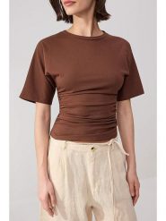 Trendyol Bluzka w kolorze brązowym rozmiar: XS. Brązowe bluzki Trendyol, xs, bez wzorów, z bawełny, bez kołnierzyka, bez ramiączek. Za 82.99 zł.