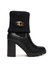 Guess Botki FLFNSO FAP10 Czarny. Czarne botki Guess, z aplikacjami, ze skóry, bez obcasa, na słupku, bez zapięcia. Za 709.99 zł.