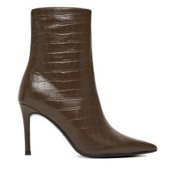 Botki Eva Minge. Brązowe botki Eva Minge, bez wzorów, bez obcasa, na szpilce, bez zapięcia. Za 449.99 zł.