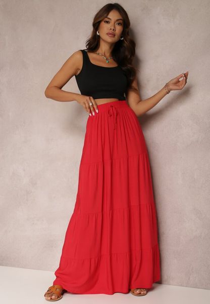 Czerwona Spódnica z Bawełny o Rozkloszowanym Kroju Kainne. Czerwone spódnice Renee, na co dzień, l, bez wzorów, z bawełny, maxi, dopasowane. Za 79.99 zł.