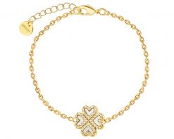 Bransoletka z mosiądzu pozłacana z cyrkoniami i masą perłową - koniczyna. Białe bransoletki Artelioni, z cyrkonią, pozłacane. Za 159.00 zł.