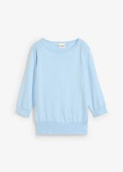 Sweter z domieszką jedwabiu. Niebieskie swetry bonprix, bez wzorów, z bawełny, bez ramiączek. Za 144.99 zł.