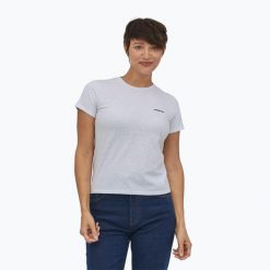 Koszulka trekkingowa damska Patagonia P-6 Logo Responsibili-Tee. Białe koszulki sportowe Patagonia, bez wzorów, bez ramiączek. Za 159.99 zł.