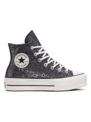 Converse Sneakersy "Ctas Lift Platform Glitter" w kolorze srebrno-czarnym rozmiar: 37. Czarne trampki Converse, bez wzorów, za kostkę, bez zapięcia. Za 268.55 zł.