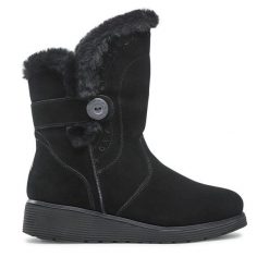 Botki Skechers. Czarne botki Skechers, bez wzorów, bez obcasa, na płaskiej podeszwie, bez zapięcia. Za 449.99 zł.
