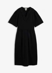 Sukienka T-shirtowa z czystej bawełny. Czarne sukienki bonprix, bez wzorów, z bawełny, bez kołnierzyka, bez ramiączek, midi. Za 124.99 zł.