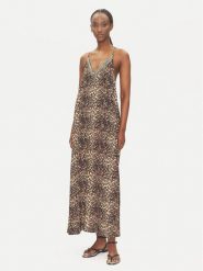 LOLA CASADEMUNT Sukienka letnia LS2516041 Brązowy Relaxed Fit. Brązowe sukienki LOLA CASADEMUNT, na lato, xs, bez wzorów, z wiskozy, bez kołnierzyka, bez ramiączek. Za 409.99 zł.