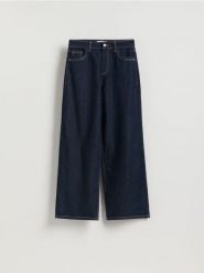 Jeansy wide leg - granatowy. Niebieskie jeansy Reserved, bez wzorów. Za 139.99 zł.