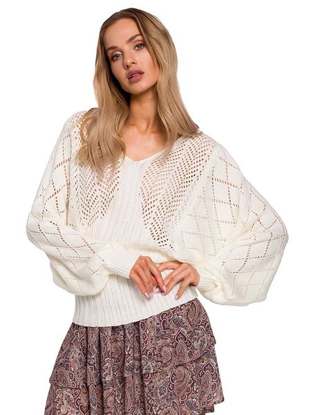 Made of emotion Sweter w kolorze kremowym rozmiar: S/M. Białe swetry Made Of Emotion, m, bez wzorów, ze splotem, bez ramiączek. Za 139.87 zł.