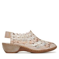 Sandały Rieker. Brązowe sandały Rieker, bez wzorów, bez obcasa, na koturnie, bez zapięcia. Za 279.99 zł.