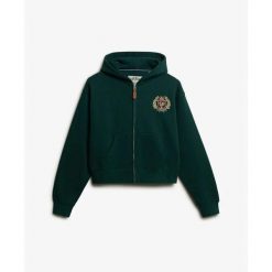Damska bluza z kapturem zapinana na zamek Superdry Country Club Ziphood. Zielone bluzy Superdry, bez wzorów, z kapturem. Za 339.85 zł.