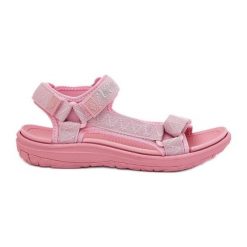 Sandały Damskie Materiałowe Na Rzepy Lee Cooper LCW-25-34-3561L Różowe. Czerwone sandały bez wzorów, z materiału, eleganckie, bez obcasa, bez zapięcia. Za 150.01 zł.