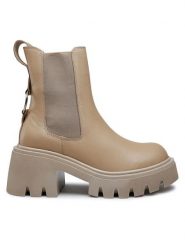 Badura Botki 8108 Beżowy. Brązowe botki Badura, bez wzorów, ze skóry, bez obcasa, na słupku, bez zapięcia. Za 449.99 zł.