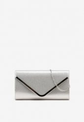 Srebrna Torebka Typu Kopertówka Ozdobiona Metaliczną Aplikacją Banolissa. Szare torby na ramię Renee, z aplikacjami, eleganckie, na ramię, bez dodatków. Za 59.99 zł.
