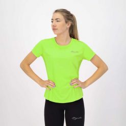 Damska koszulka z krótkim rękawem Rogelli Core. Żółte koszulki sportowe Rogelli, bez wzorów, bez ramiączek, do biegania. Za 179.50 zł.