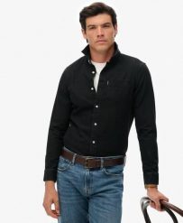 Superdry Essential Koszula denim z długim rękawem z bawełny organicznej. Czarne koszule Superdry, m, bez wzorów, z bawełny, klasyczne, bez kołnierzyka, bez ramiączek. Za 280.80 zł.