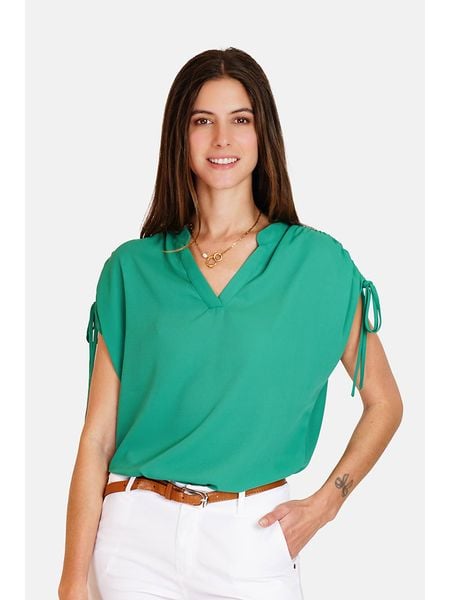 ASSUILI Koszulka w kolorze zielonym rozmiar: 38. Zielone bluzki Assuili, bez wzorów, klasyczne, bez kołnierzyka, bez ramiączek. Za 74.28 zł.