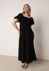 Czarna Wiskozowa Sukienka z Bufiastymi Rękawami i Marszczoną Górą Liones. Czarne sukienki Born2be, na co dzień, na lato, uniwersalny, bez wzorów, z jeansu, wakacyjne, bez kołnierzyka, bez ramiączek, maxi, proste. Za 89.99 zł.