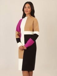 APART Sukienka w kolorze karmelowo-czarno-różowym rozmiar: 38. Brązowe sukienki Apart, na co dzień, bez wzorów, z kaszmiru, bez kołnierzyka, bez ramiączek, midi, proste. Za 266.03 zł.