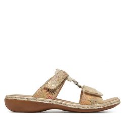 Klapki Rieker. Brązowe klapki Rieker, bez wzorów, bez obcasa. Za 259.99 zł.