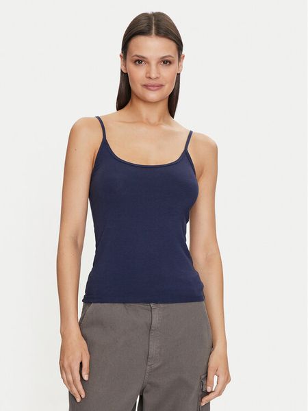 Gina Tricot Top 22470 Granatowy Slim Fit. Niebieskie topy Gina Tricot, xs, bez wzorów, z bawełny, bez kołnierzyka, bez ramiączek. Za 39.99 zł.