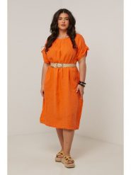 Curvy Lady Lniana sukienka w kolorze pomarańczowym rozmiar: 44/46. Pomarańczowe sukienki Curvy Lady, na co dzień, bez wzorów, ze lnu, klasyczne, bez kołnierzyka, bez ramiączek, midi, proste. Za 175.67 zł.