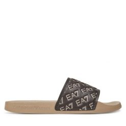 Klapki EA7 Emporio Armani. Brązowe klapki EA7 Emporio Armani, bez wzorów, bez obcasa. Za 219.99 zł.