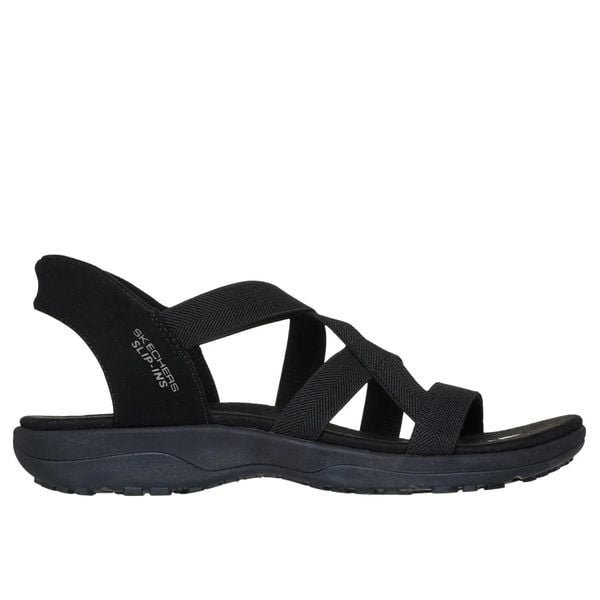 Sandały SKECHERS REGGAE SLIM STRETCH FLEX Czarny. Czarne sandały Skechers, bez wzorów, z materiału, bez obcasa, bez zapięcia. Za 269.99 zł.