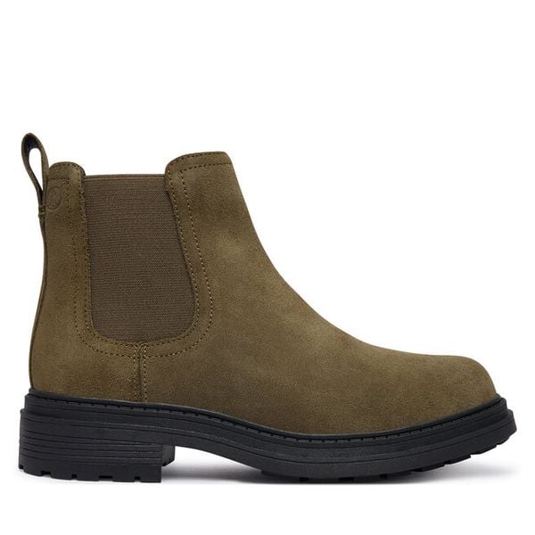 Sztyblety Clarks. Zielone botki Clarks, bez wzorów, bez obcasa, na płaskiej podeszwie, bez zapięcia. Za 479.99 zł.