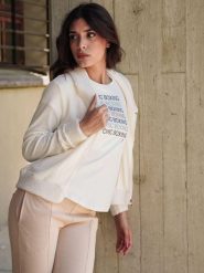 Bluza miękka z wełna z kaptur na co dzień. Białe bluzy LEONE 1947 APPAREL, m, bez wzorów, z wełny, bez kaptura. Za 168.36 zł.
