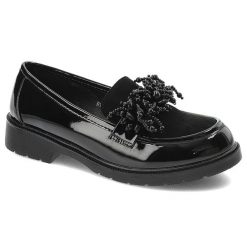 Czarne Półbuty S.Barski Eleganckie Mokasyny Damskie. Czarne mokasyny S.BARSKI, z aplikacjami, z gumy, bez obcasa. Za 129.00 zł.