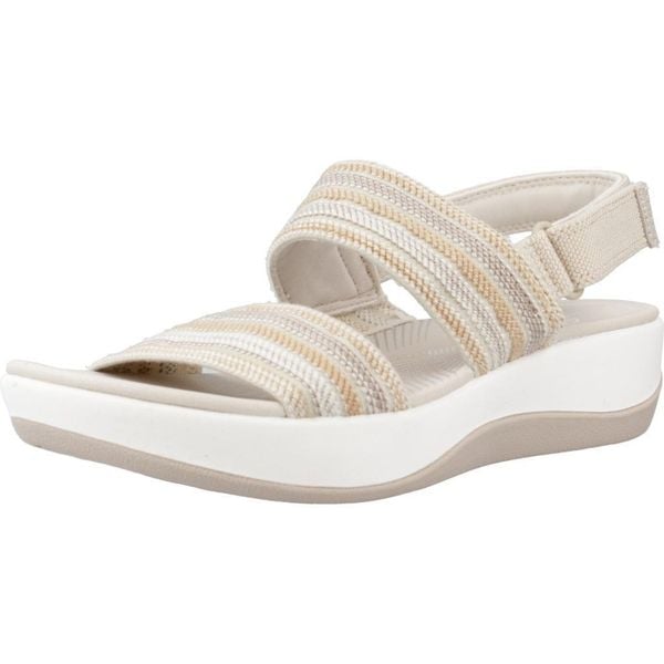 Sandały CLARKS ARLA STROLL Beżowy. Brązowe sandały Clarks, bez wzorów, z tkaniny, bez obcasa, bez zapięcia. Za 224.99 zł.