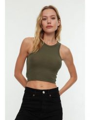 Trendyol Top w kolorze khaki rozmiar: S. Brązowe topy Trendyol, s, bez wzorów, bez kołnierzyka, bez ramiączek. Za 32.98 zł.
