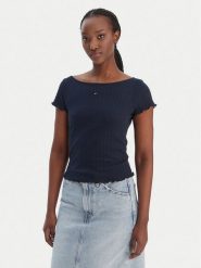 Tommy Jeans T-Shirt Lettuce Edge DW0DW22460 Granatowy Slim Fit. Niebieskie t-shirty Tommy Jeans, xs, bez wzorów, z bawełny, bez kołnierzyka, bez ramiączek. Za 189.99 zł.