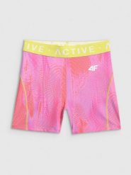 4F Legginsy krótkie treningowe damskie - koralowe M. Pomarańczowe legginsy 4f, m, bez wzorów, z materiału, z podwyższonym stanem, na fitness i siłownię. Za 99.99 zł.