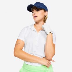 Koszulka polo do golfa damska z krótkim rękawem Inesis WW500. Białe koszulki polo INESIS, m, bez wzorów, z dżerseju, bez kołnierzyka, bez ramiączek. Za 89.99 zł.