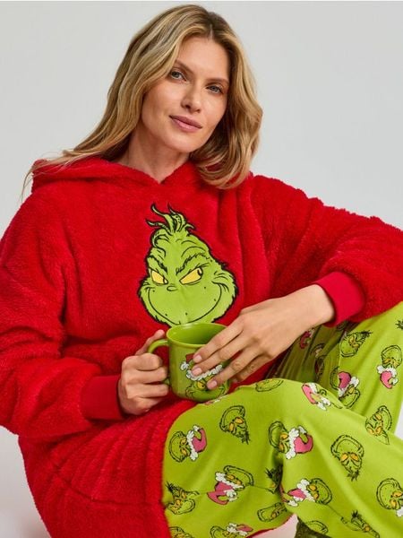 Bluza snuddie z haftem Grinch - czerwony. Czerwone bluzy Sinsay, l, bez wzorów, bez kaptura. Za 69.99 zł.