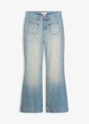 Dżinsy z rozszerzanymi nogawkami, mid waist. Niebieskie jeansy bonprix, bez wzorów, z podwyższonym stanem. Za 169.99 zł.