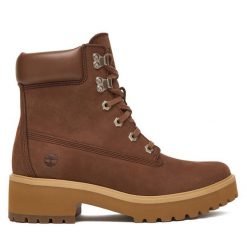 Trzewiki Timberland. Brązowe botki Timberland, bez wzorów, bez obcasa, na płaskiej podeszwie, bez zapięcia. Za 749.99 zł.