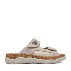 Klapki Rieker. Brązowe klapki Rieker, bez wzorów, bez obcasa. Za 349.99 zł.