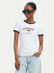 Guess Jeans T-Shirt W6YI16 K3995 Biały Slim Fit. Białe t-shirty Guess Jeans, xs, z aplikacjami, z bawełny, bez kołnierzyka, bez ramiączek. Za 159.99 zł.
