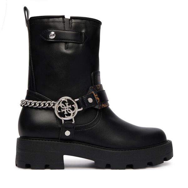 Botki Guess. Czarne botki Guess, z aplikacjami, bez obcasa, na płaskiej podeszwie, bez zapięcia. Za 674.99 zł.