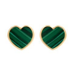 Kolczyki serca z zielonego malachitu w ramce ze złota próby 585. Zielone kolczyki Lilou, z malachitem, złote. Za 878.00 zł.