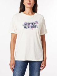 Scotch & Soda Koszulka w kolorze kremowym rozmiar: M. Brązowe bluzki Scotch & Soda, m, z aplikacjami, z bawełny, bez kołnierzyka, bez ramiączek. Za 83.22 zł.
